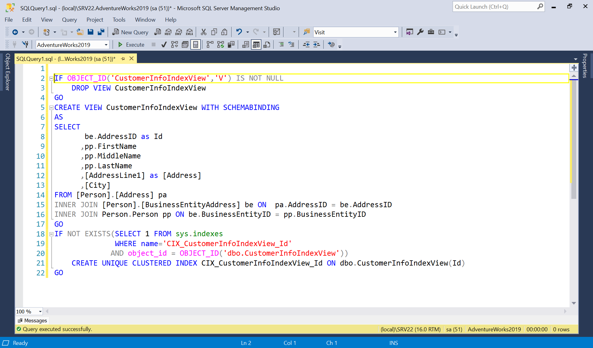 Create - a fulltext index on our view with key index
