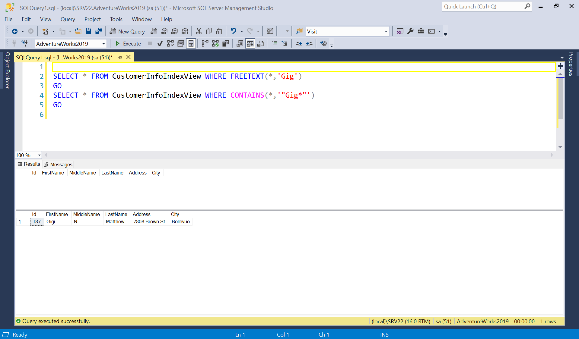 Test - with both FREETEXT & CONTAINS