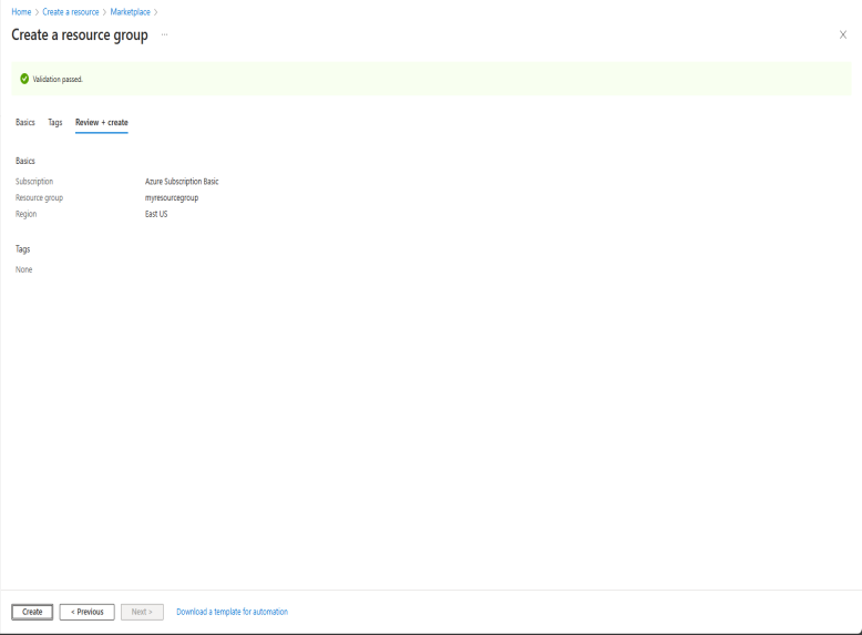 After creating the resource group