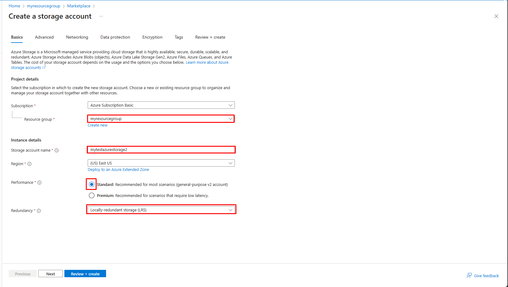 Proceed to create a storage account