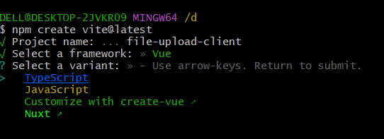 Select the Typescript and press enter