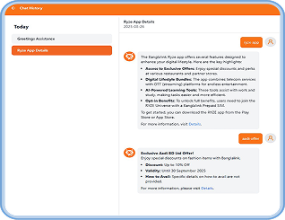 Tiger Agent AI chatbot interface displaying telecom knowledge assistant responses - Vivasoft case study